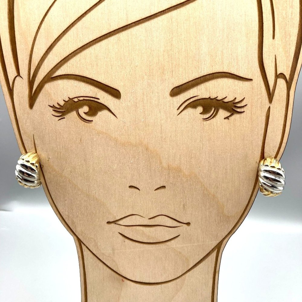 Vintage Chunky Half Hoop Earrings, Two Tone Chic Coordinate Clip On, Gold Tone